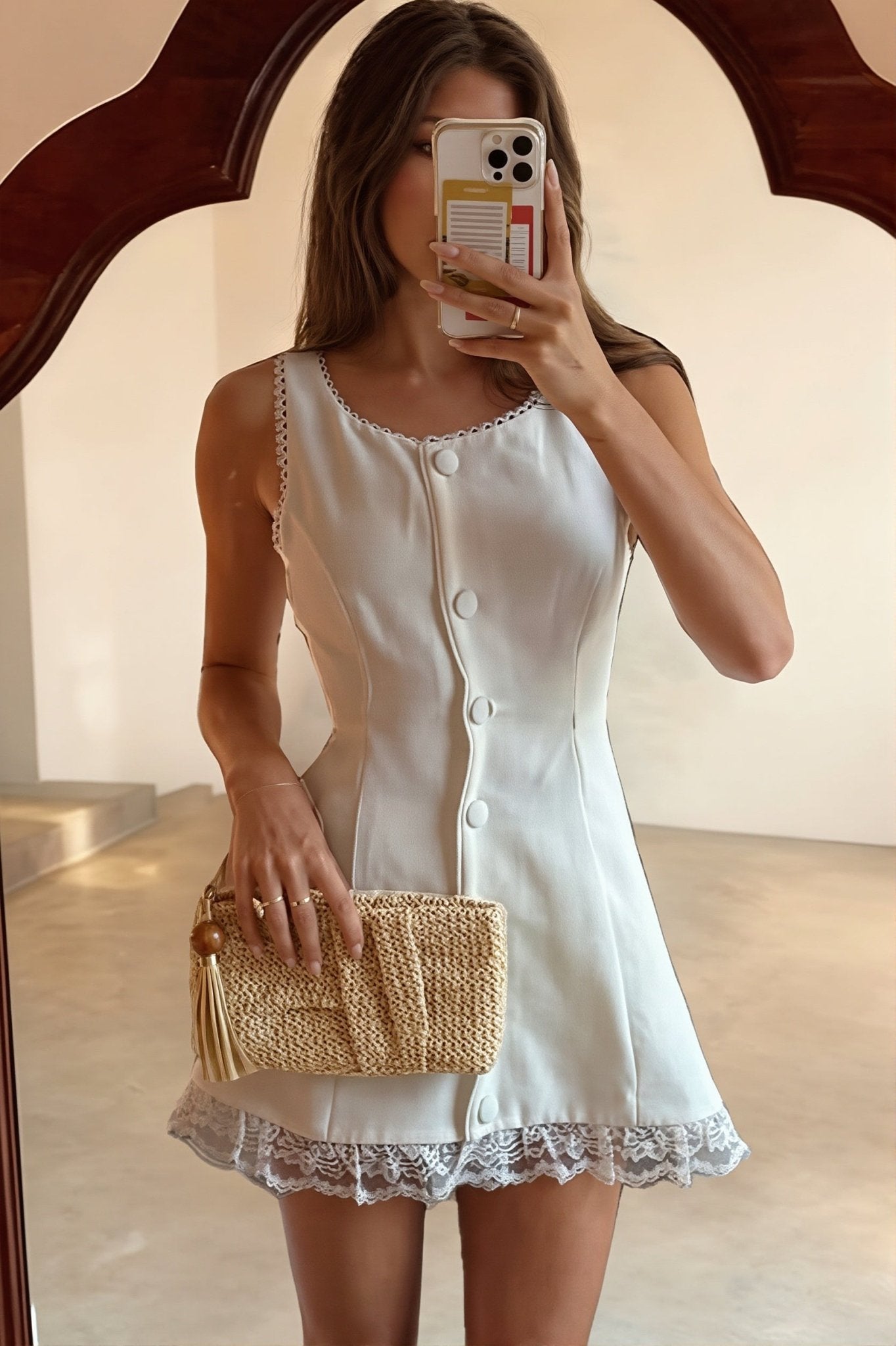 SOERA Lia Lace Trim Fit and Flare Mini Dress - Dress - SOERA-513795-WHI-M-62595 White M