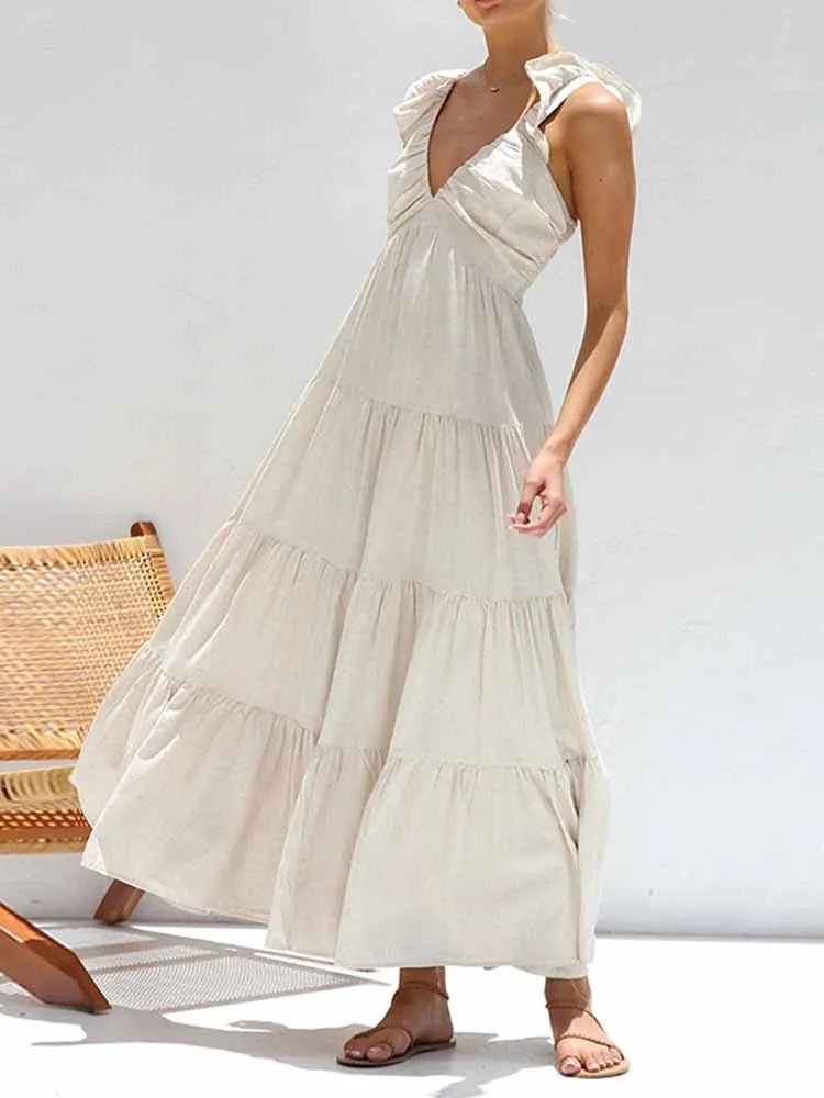 SOERA Tahlia Ruffle Cotton Linen Maxi Dress - Dress -  Beige S