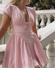 Brittany Plaid Flæsekant Mini Kjole