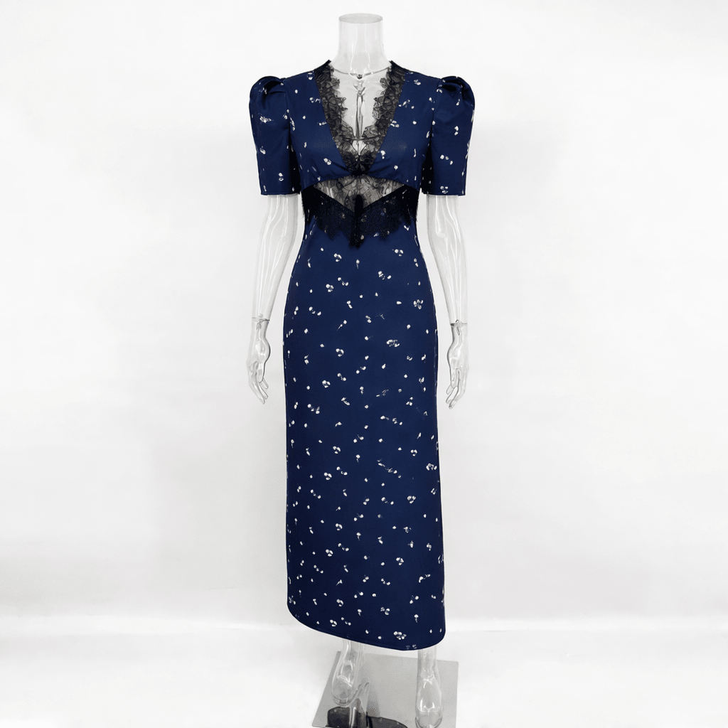 SOERA Diana Puff Sleeve Lace Dress - Dresses -  Navy Blue M
