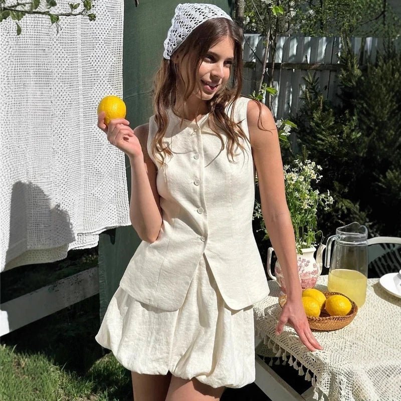 SOERA Imani Elegant Vest Skirt Set - Dresses -  White S