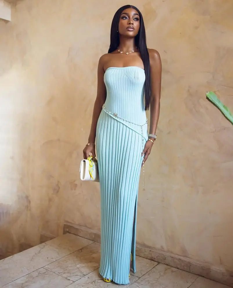 SOERA Isadora Strapless Side - Slit Knit Maxi Dress - Dresses -  Blue L