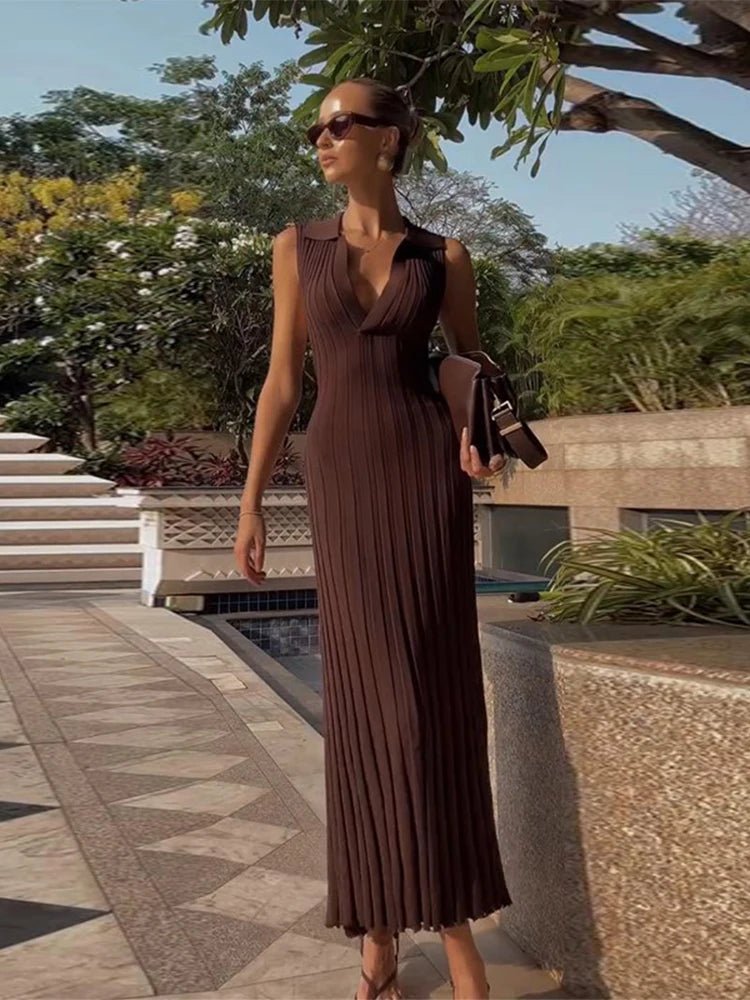 SOERA Lise Sleeveless Knitted Pleated Maxi Dress - Dresses -  Brown XS