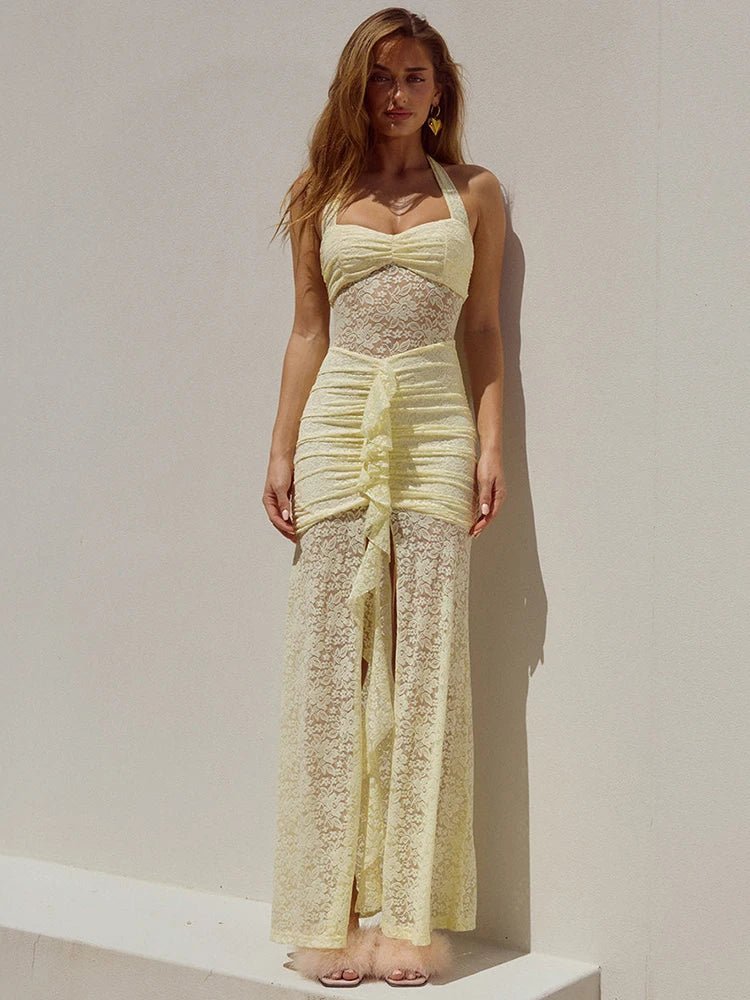 SOERA Selene Lace Draped Halter Maxi Dress - Dresses -  Pink S