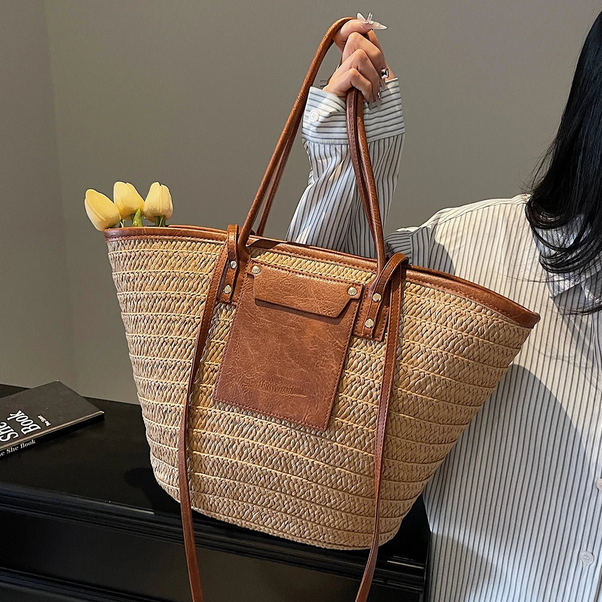 SOERA Beatrice Forest Woven Single - Shoulder Tote - Handbags -  Brown