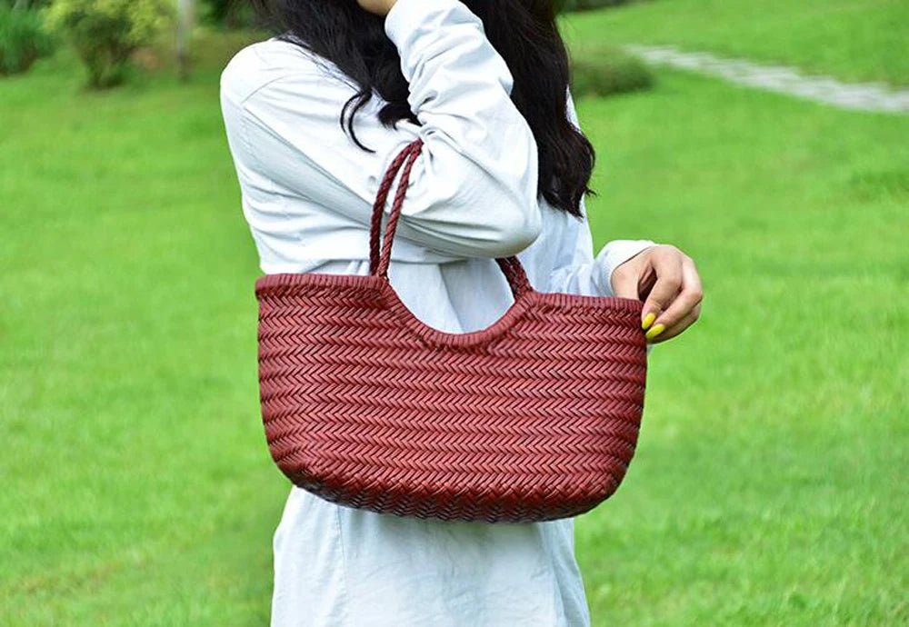 SOERA Beatrice Woven Leather Tote Bag - Handbags -  Burgundy Small