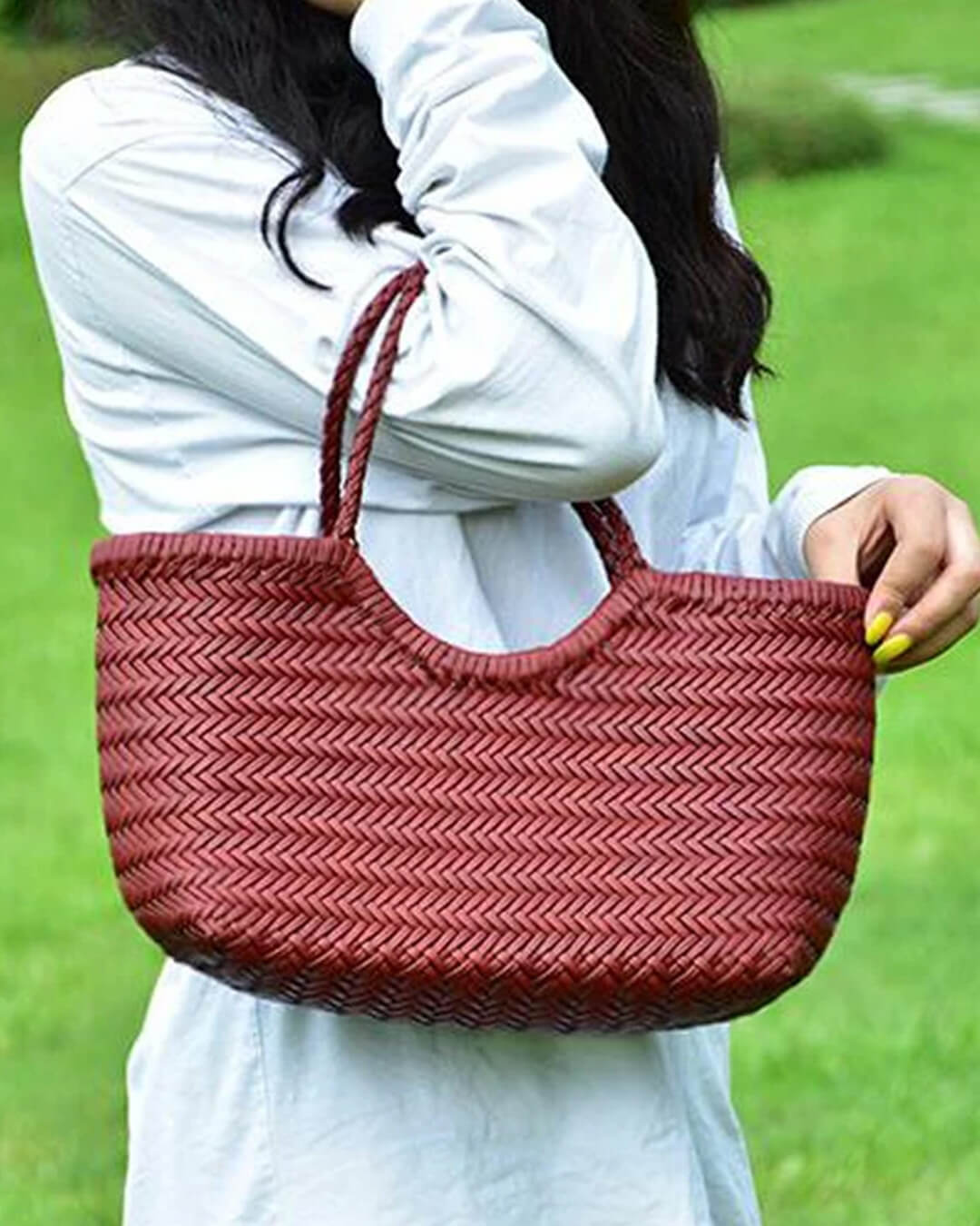 SOERA Bianca Handwoven Leather Tote Bag - Handbags -  Burgundy Large