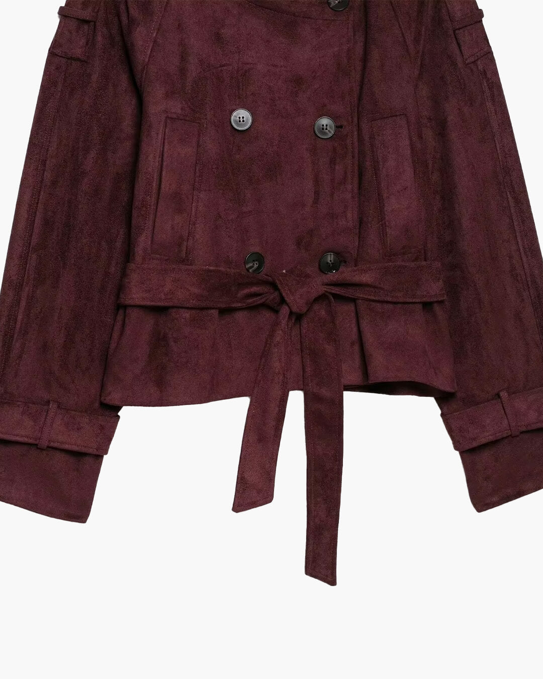 SOERA Audrey Funnel Neck Faux Suede Belted Jacket - Jacket - SOERA-107651-BUR-M-76739 Burgundy M