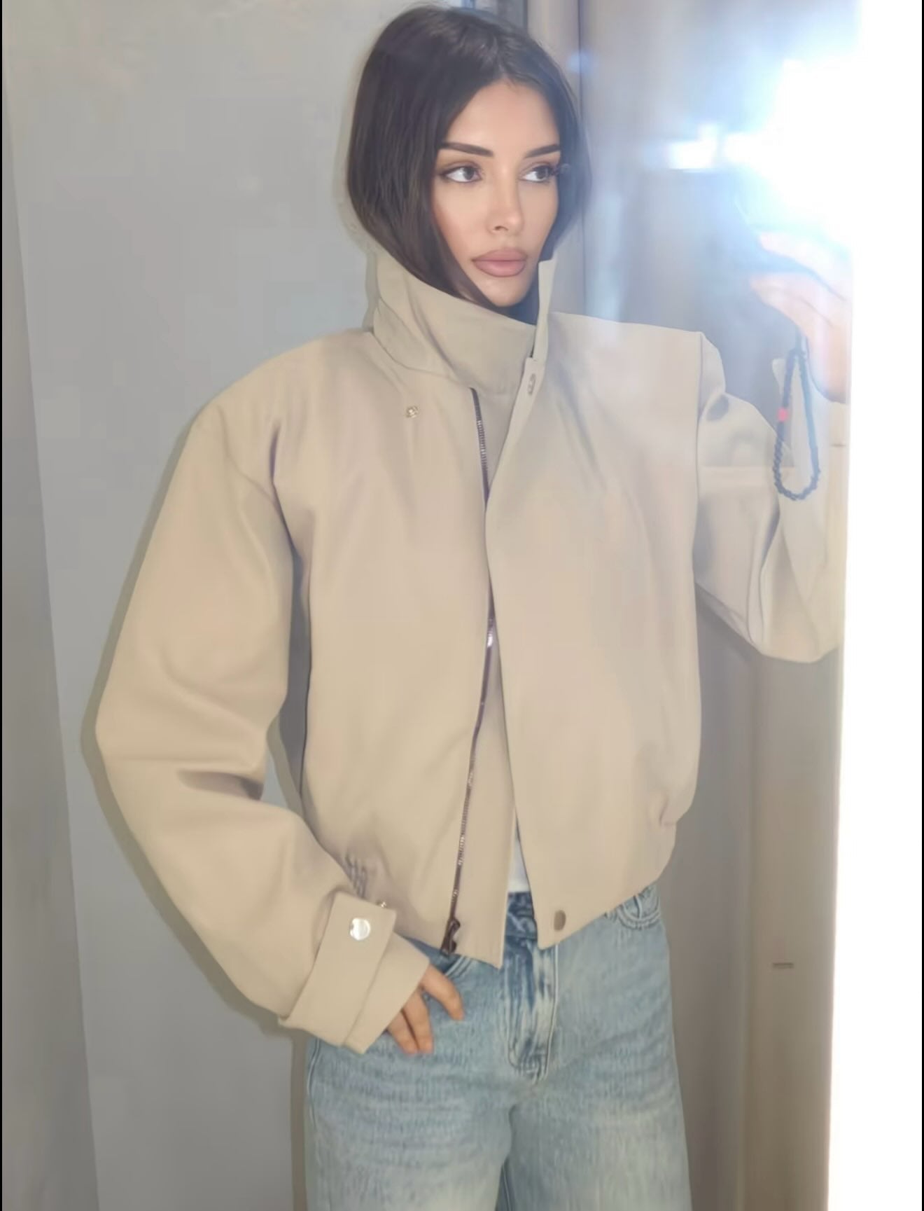 SOERA Carmen Cropped Bomber Jacket - Jacket -  Beige L