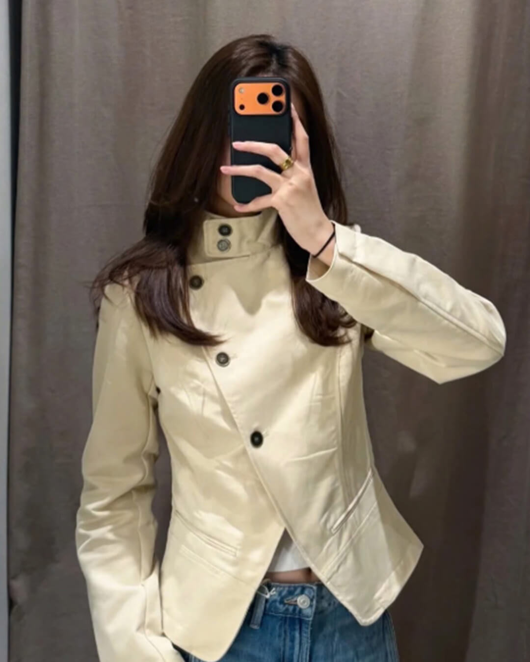 SOERA Helena Funnel Neck Double-Breasted Blazer - Jacket - SOERA-680003-1-XS-87459 Beige XS