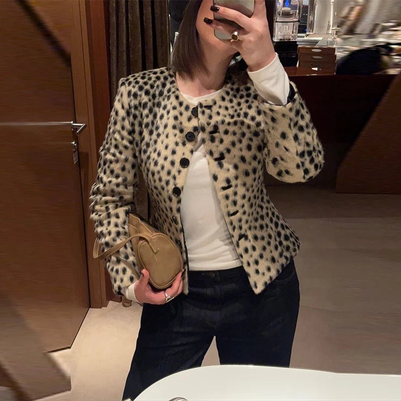 Lily Leopard Imitationspels Cropped Jakke