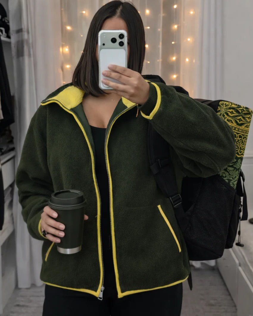 SOERA Miriam Stand Collar Contrast Knit Pilot Jacket - Jacket - SOERA-197059-OLI-S-75107 Olive S