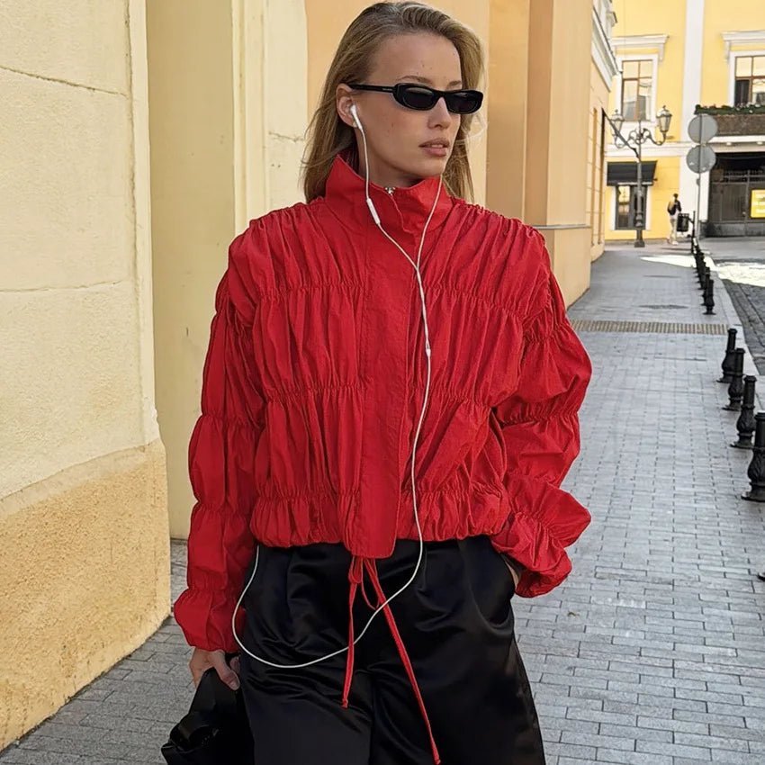 SOERA Sarah Ruched Zip Jacket - Jacket - SOERA-664387-RED-S-85667 Red S