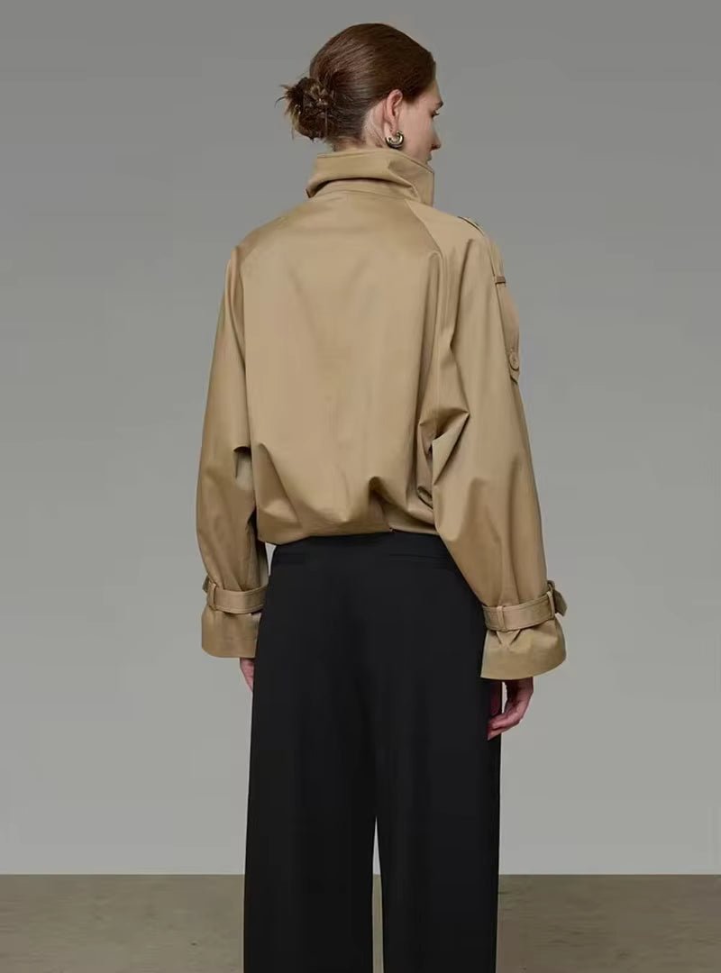 SOERA Valerie High Funnel Neck Cropped Trench Jacket - Jacket - SOERA-917379-KHA-M-04739 Beige M