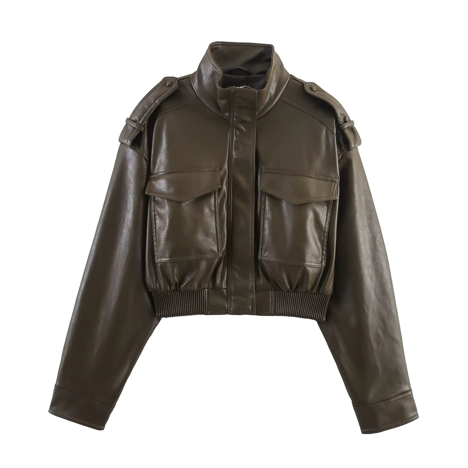 SOERA Brianna Faux Leather Bomber Jacket - Jackets - bQ1762772375816586869 Brown S