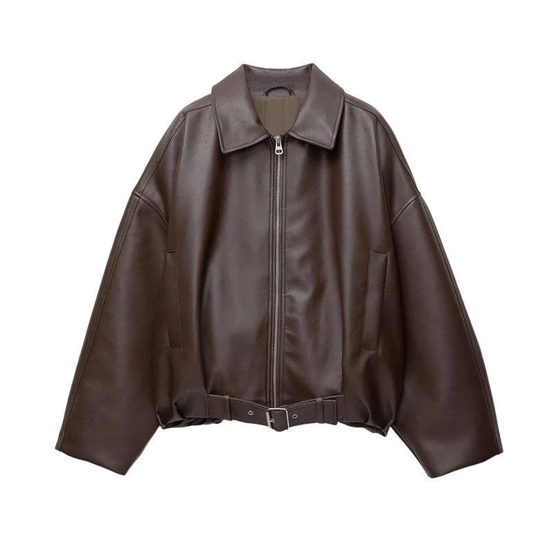 SOERA Carine Leather Moto Jacket - Jackets - 1005010155324280-;Gi1770303445158463965 Brown L