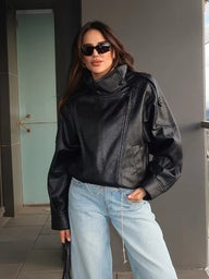 Carla Asymmetrical Vegan Leather Jacket