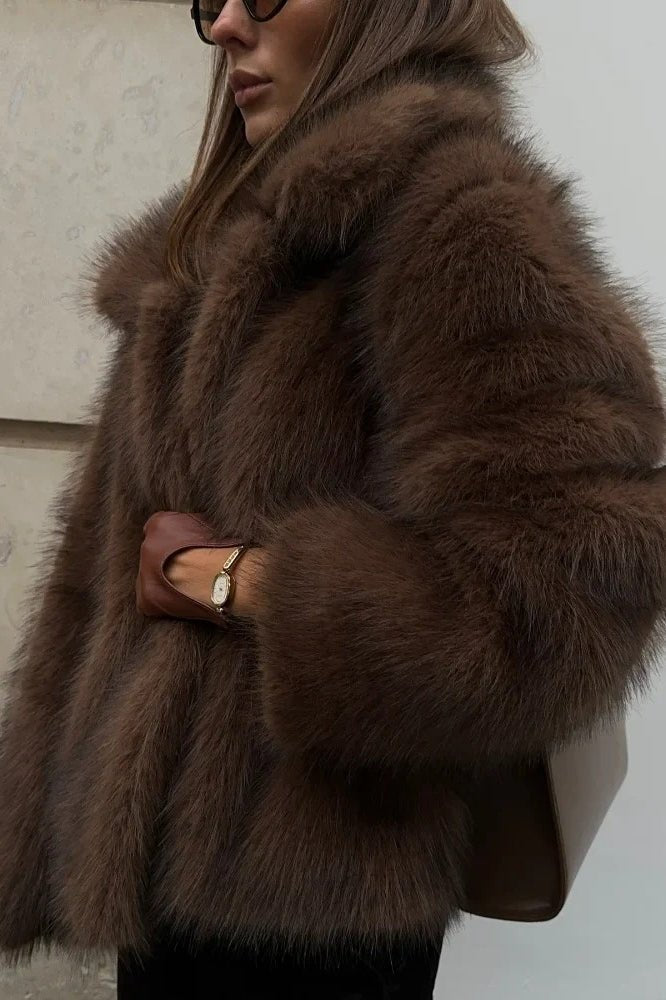 SOERA Colette Faux Fur Short Coat - Jackets - mo1765500291109095979 Brown S