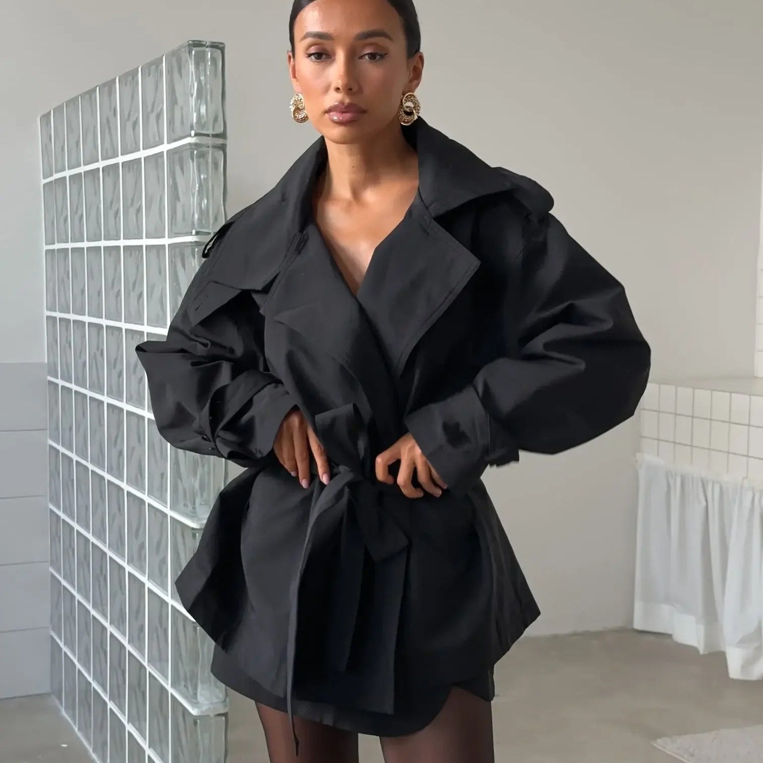 SOERA Hailey Crop Trench Coat - Jackets -  Black S