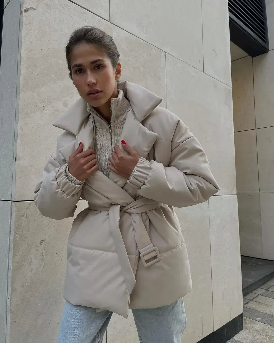 SOERA Jaime Belted Puffer Jacket - Jackets - 1005007472734778-;Ba1766488746262237434 Beige S