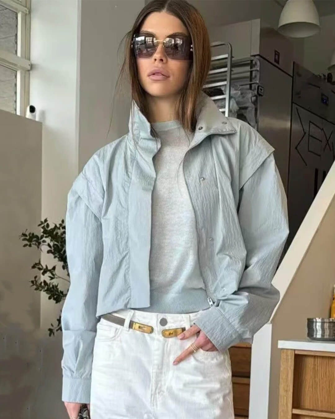 SOERA Melisande High Collar Cropped Jacket - Jackets -  Light Blue XS