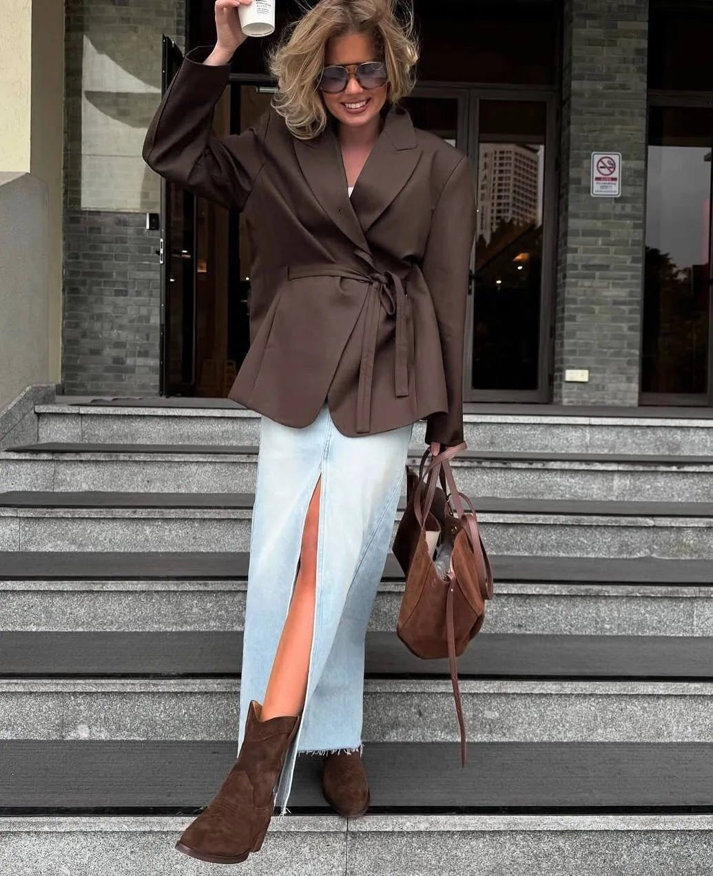 SOERA Mia brown Lace Up Blazer - Jackets - 3256809713813168-;Tu1765494891147405869 L Brown