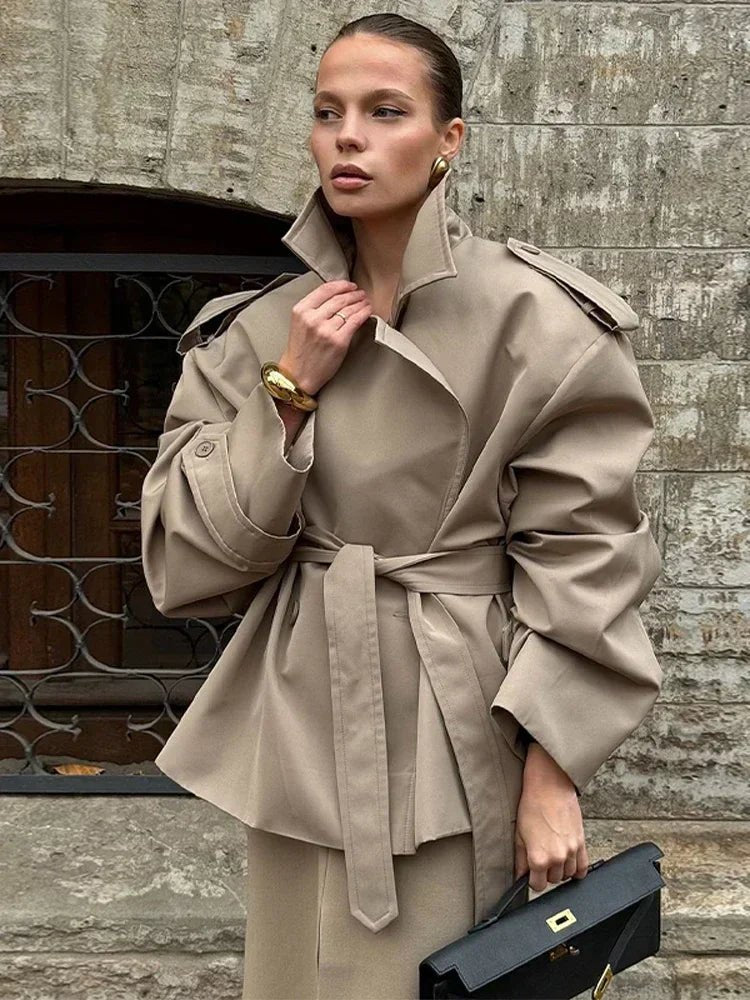 SOERA Sandy Lace Up Short Trench Coat - Jackets - 1005010782864095-;nz1773321573222056156 Beige XS