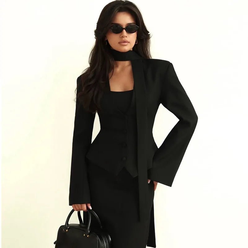 SOERA Scarlett Scarf Blazer Coat - Jackets - 1005010322628529-;sh1774012026627114350 Black S
