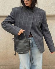 Aerona Plaid Stand Collar Blazer