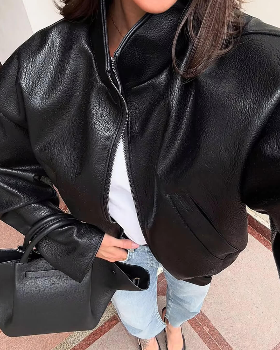 SOERA Sylvia Zip Up Leather Jacket - Jackets - FW1761546453490165159 Black L