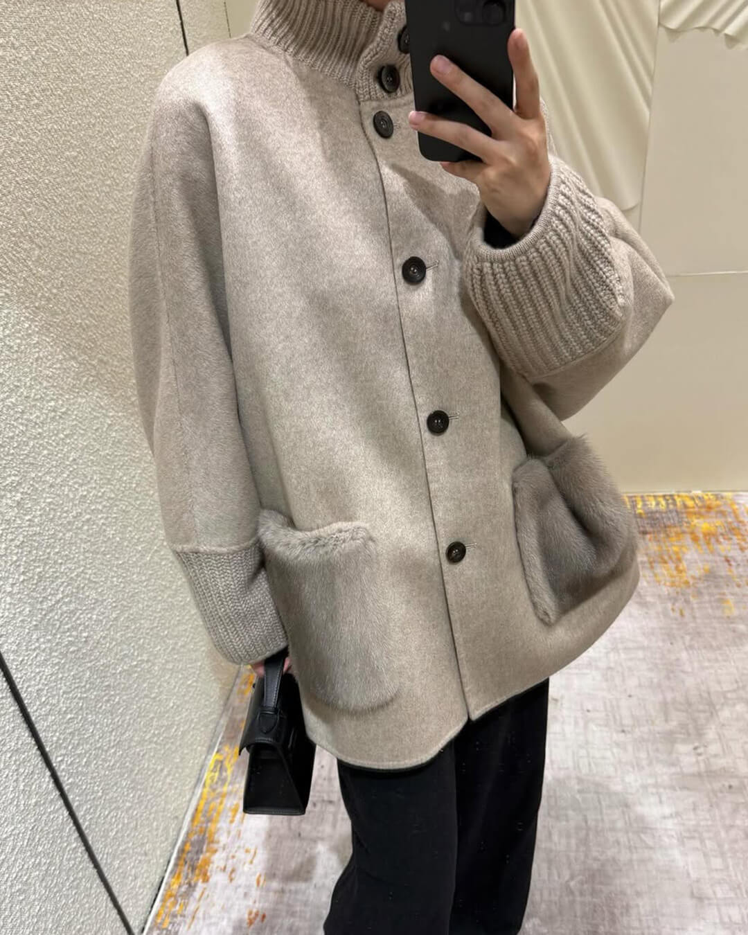 SOERA Terry Turtleneck Faux Fur Knit Coat - Jackets - 3256810016271253-;rQ1764102178643692668 Beige M
