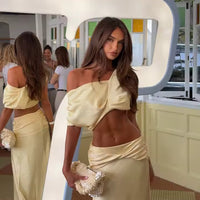 Arlette Satin Pleated Crop Top & Skirt Set