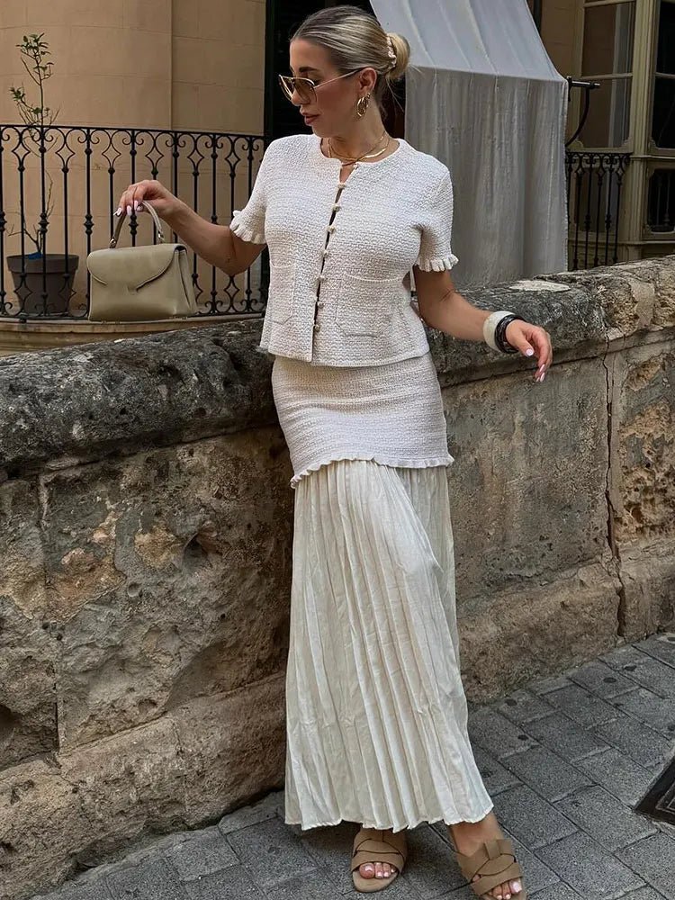 SOERA Beatrice Knitted Tank & Pleated Skirt Set - Matching Sets -  Beige Set S