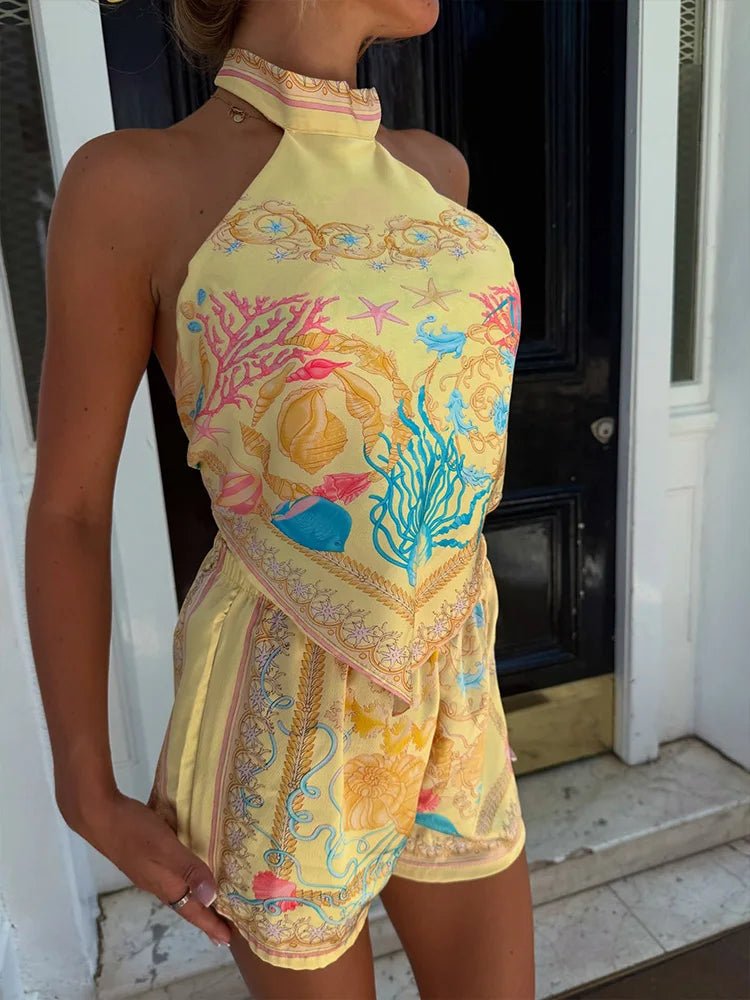 SOERA Bianca Halter Print Two - Piece Set - Matching Sets -  Yellow M