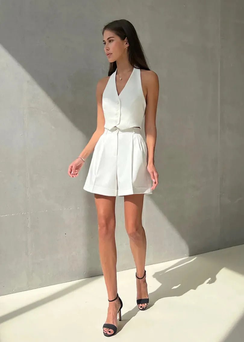 SOERA Bianca Tailored Halter Vest & Shorts Set - Matching Sets -  White M