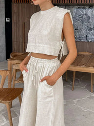 Delfina Linned Crop Top To-delt Sæt