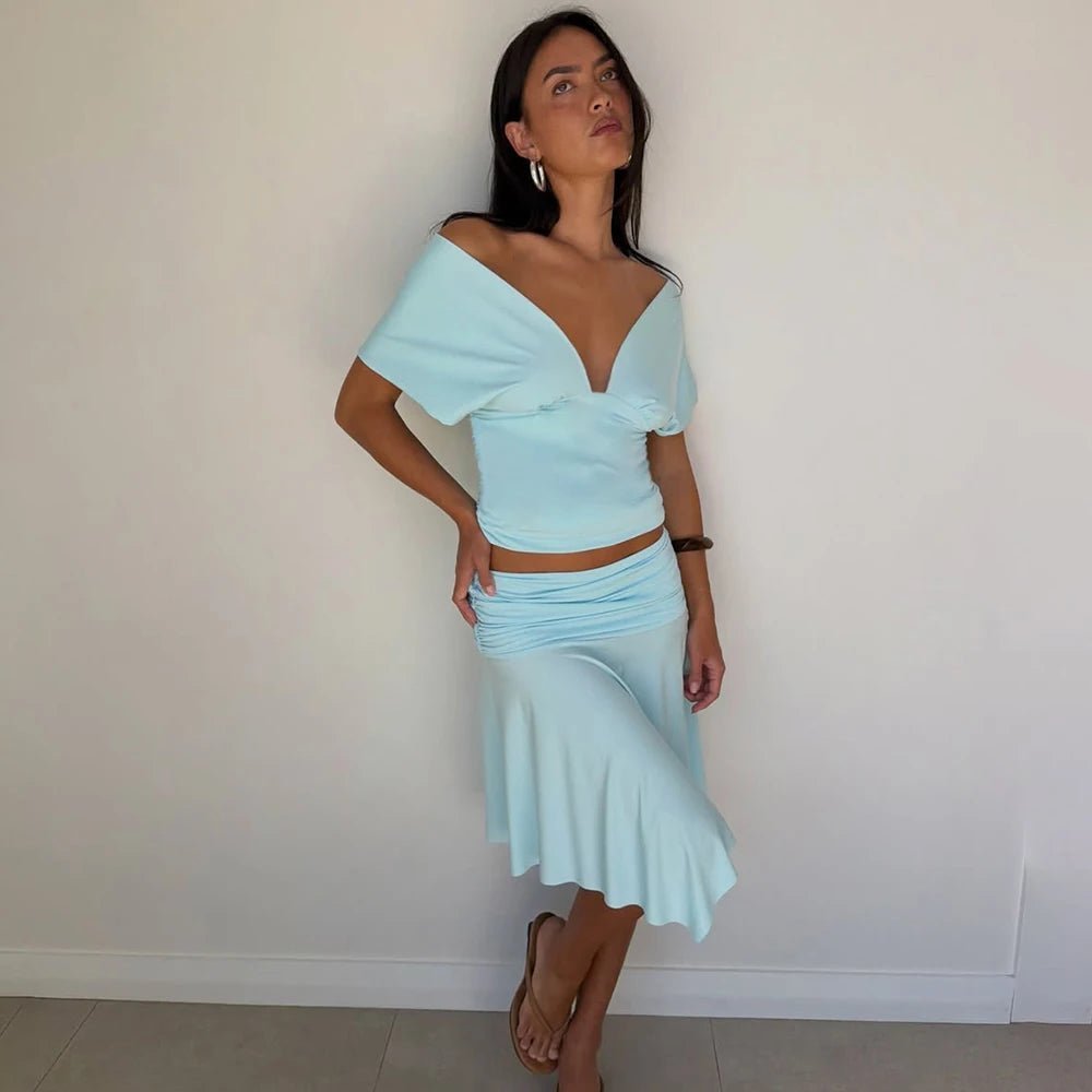SOERA Jenna Off-The-Shoulder Top & Skirt Set - Matching Sets - SOERA-664451-BLU-S-40963 Set (Top+Skirt) S
