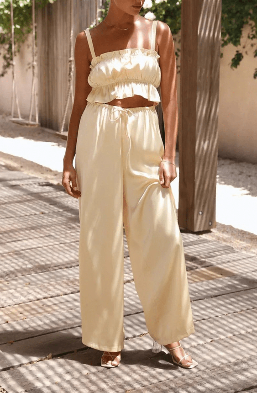 SOERA Serena Wide Leg Ruffle Set - Matching Sets -  Yellow S