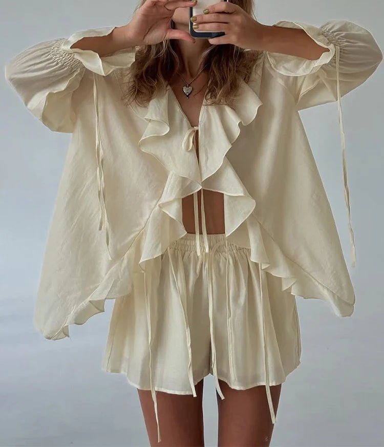 SOERA Sienna Ruffled Tie Top Shorts Set - Matching Sets -  XS