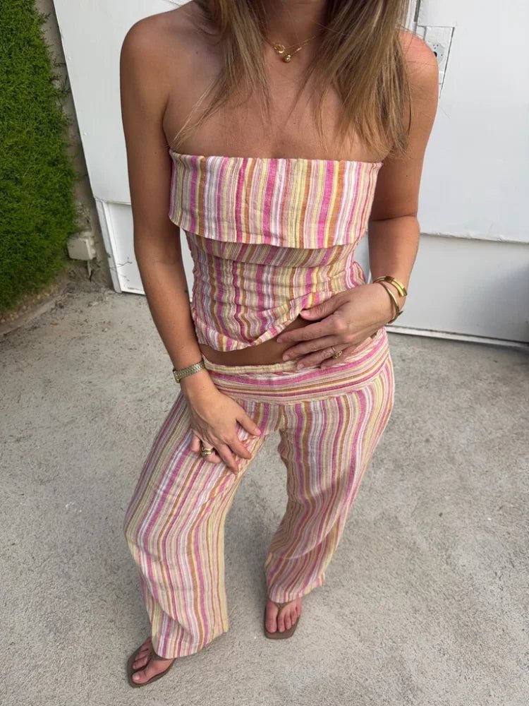 SOERA Aiwuna Low-Rise Striped Trousers - Pants - SOERA-226627-ORA-L-82339 Orange Pink L