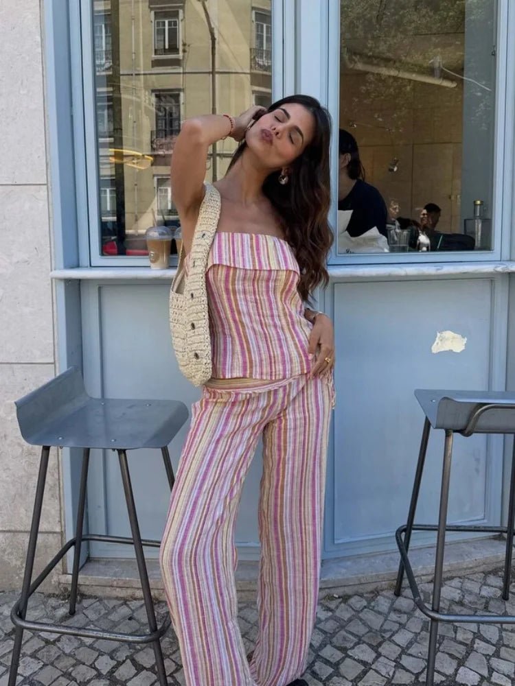 SOERA Aiwuna Low-Rise Striped Trousers - Pants - SOERA-226627-ORA-M-49571 Orange Pink M