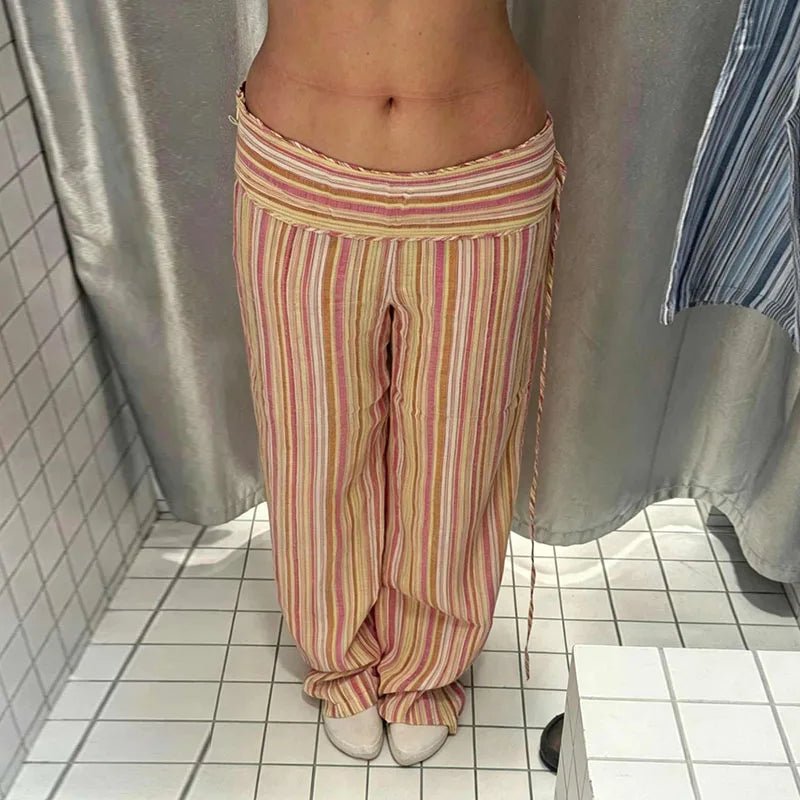 SOERA Aiwuna Low-Rise Striped Trousers - Pants - SOERA-226627-ORA-S-16803 Orange Pink S