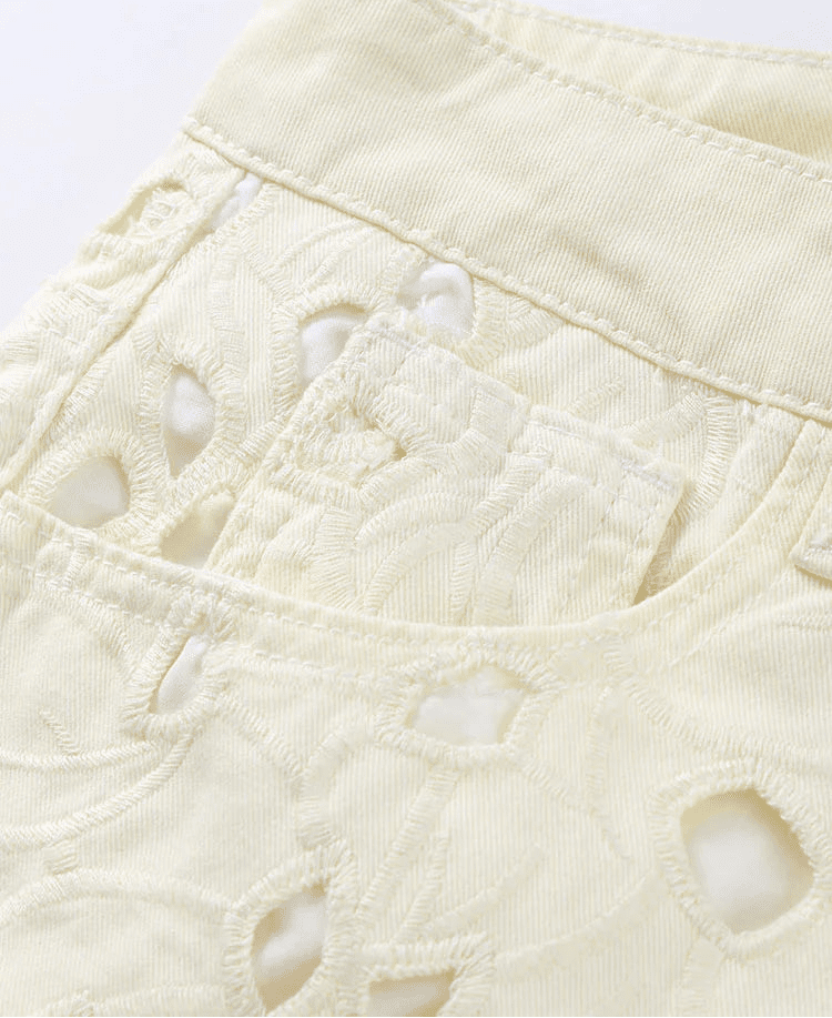 SOERA Anais Hollow-Out Denim High Waist Straight Jeans - Pants -  Beige S