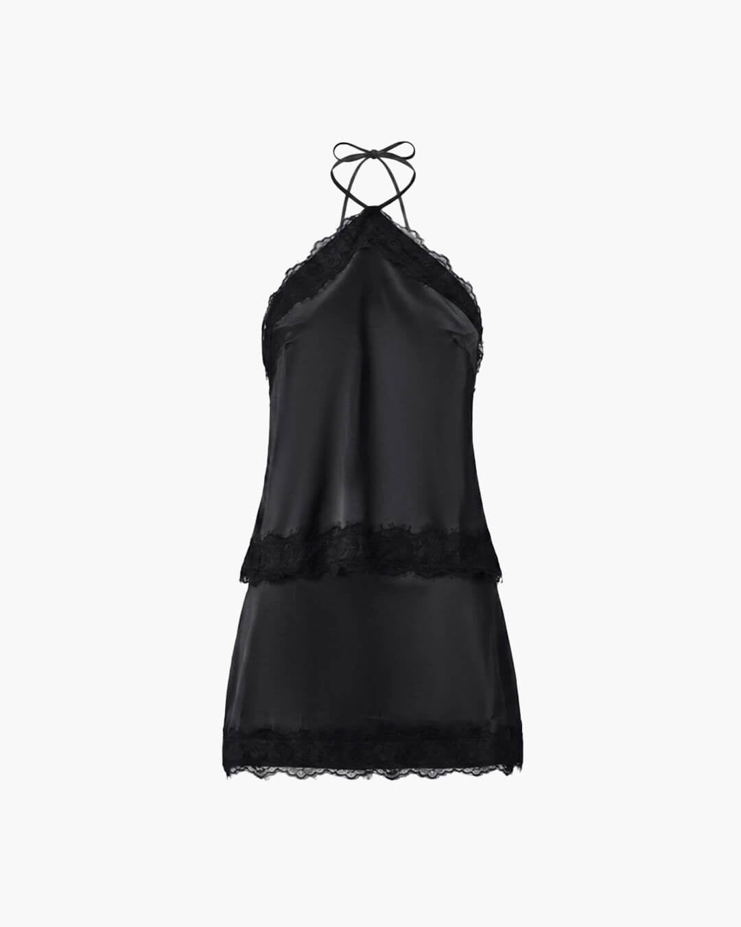 SOERA Parker Satin Halter Neck Two - Piece Set - Set -  Black Set S