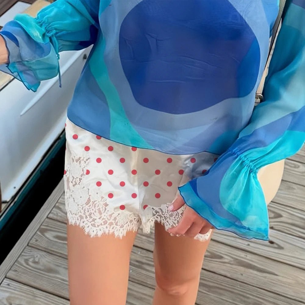 SOERA Pauleen Polka Dot Lace Trim Shorts - Shorts - 1005010162043391-;yP1774012026701161684 White Red S