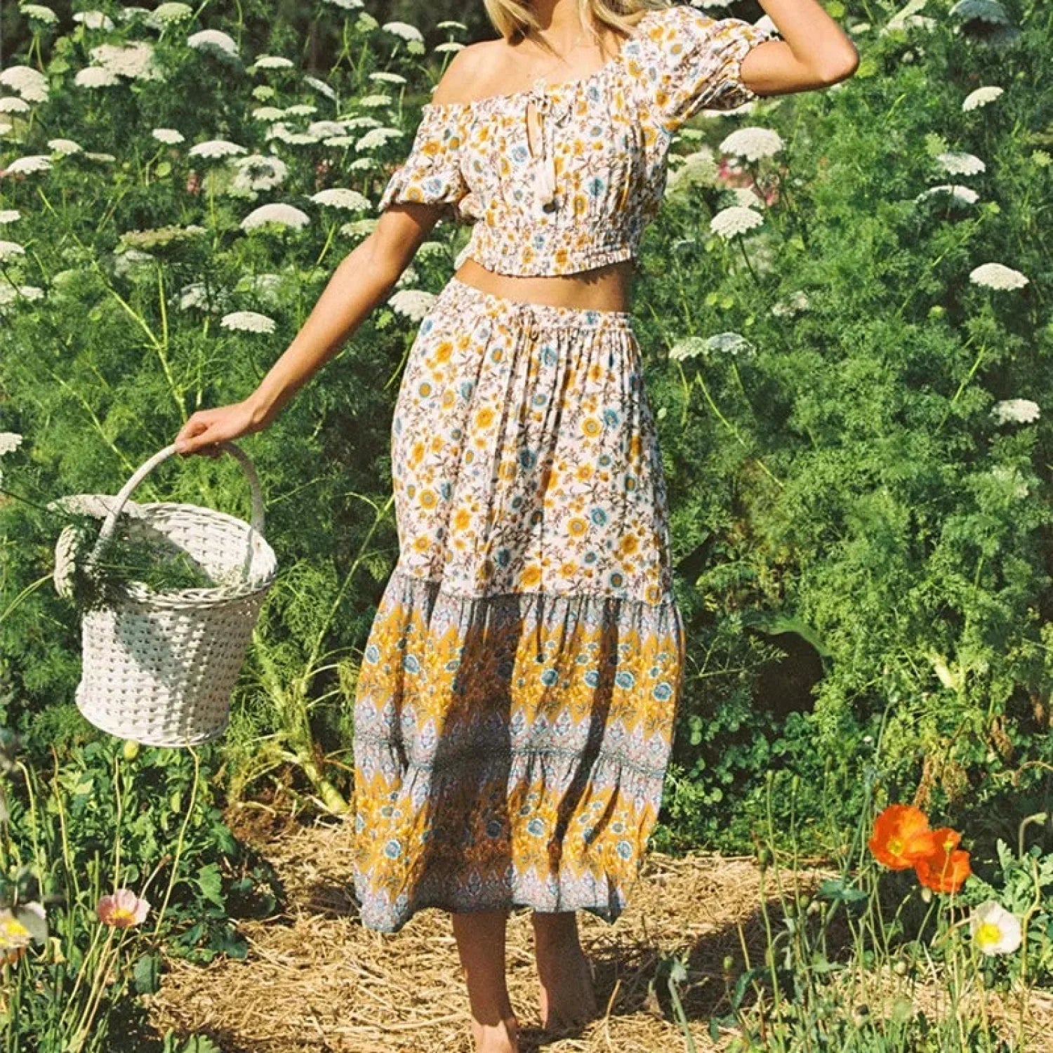 SOERA Bianca Floral Print Boho Beach Skirt - Skirt -  Yellow S
