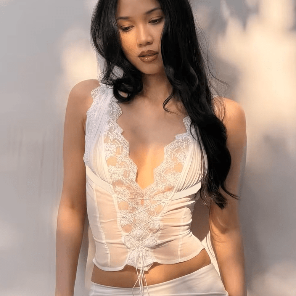 SOERA Guinevere Lace Trim Tie Back Skirt Set - Skirt - SOERA-559363-WHI-S-93283 White Set (Top+Skirt) S