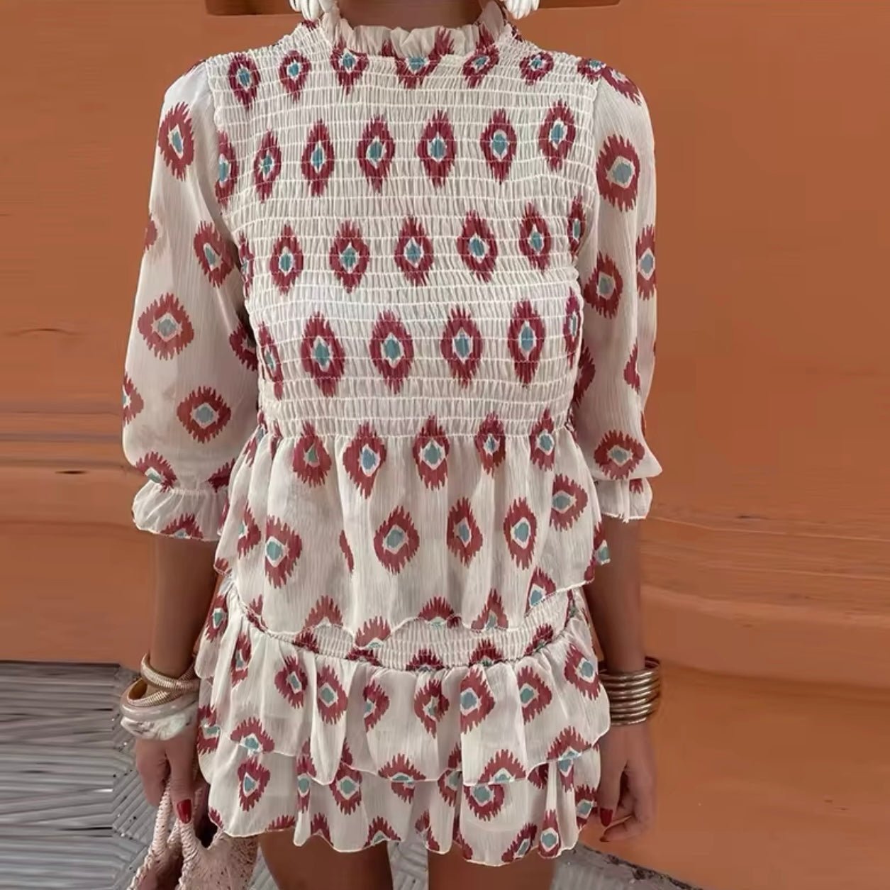 SOERA Iris Geometric Print Tiered Mini Skirt Set - Skirt Set - SOERA-841795-WEI-M-63395 M