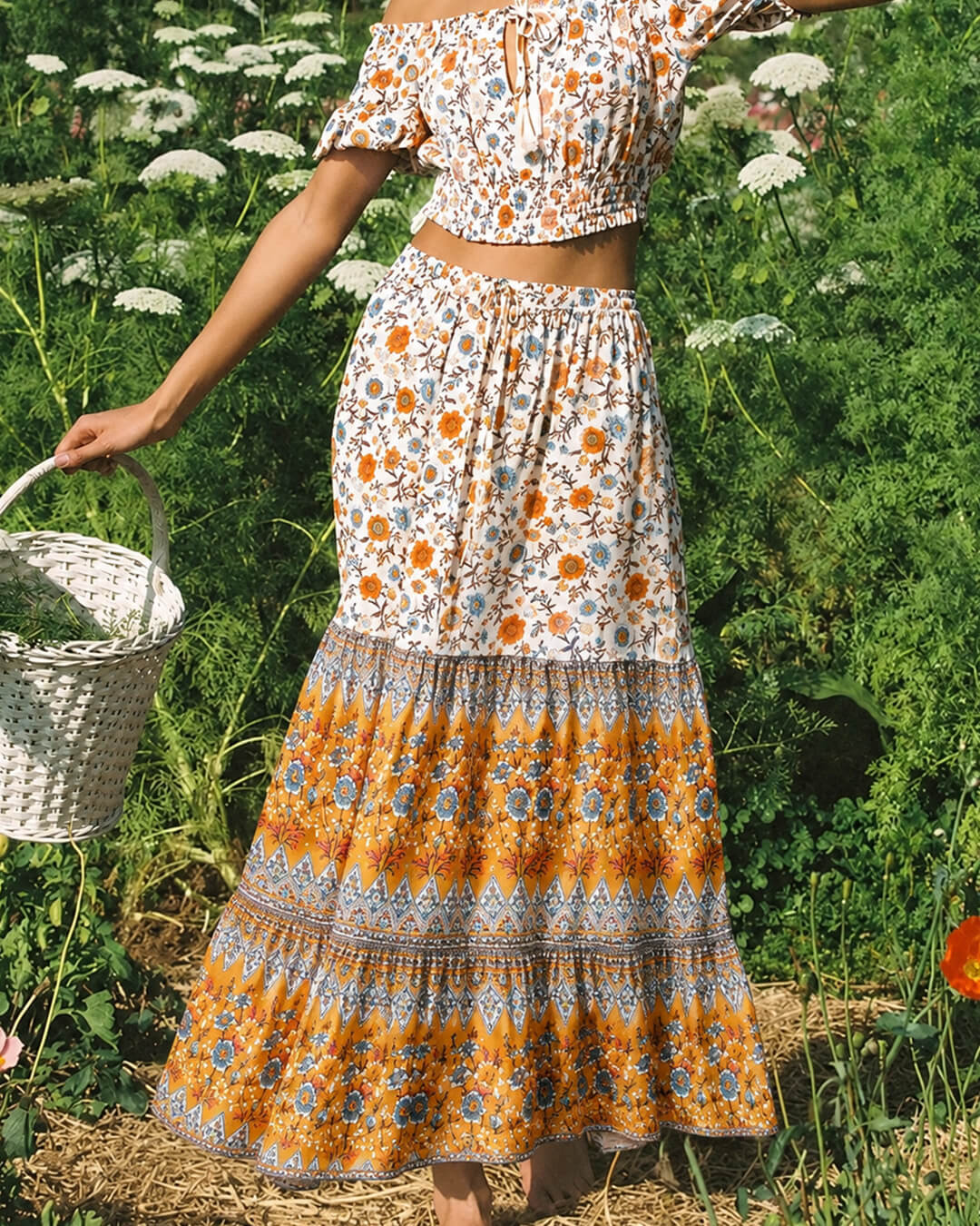 SOERA Bianca Floral Print Boho Beach Skirt - Skirts - SOERA-659267-YEL-S-22851 Orange S