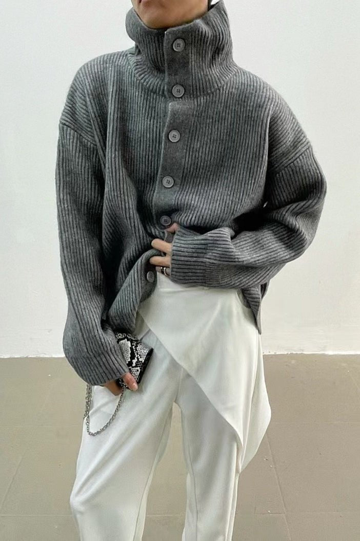 SOERA Donna Ribbed Funnel Neck Cardigan - Sweaters & Cardigans - qb1770276357232342107 Grey One Size
